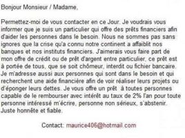 Opportunité très spéciale pour vos problemes financiers.